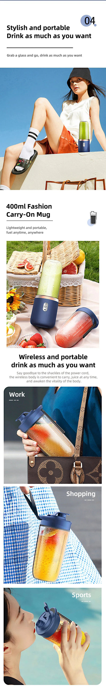 Portable Electric Blender Bottle – Smoothie &amp; Juice Maker Effortless Essentials